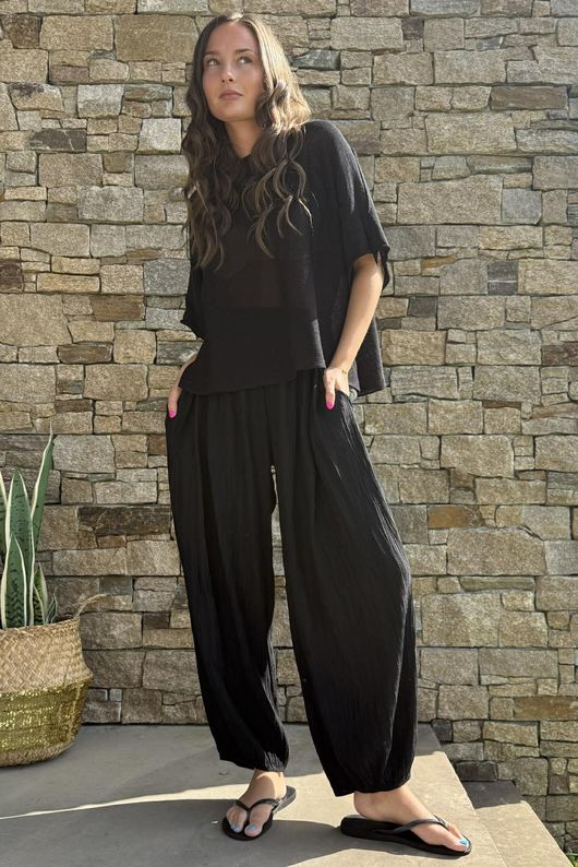 Cyril Crinkelle Balloon Pant Black 